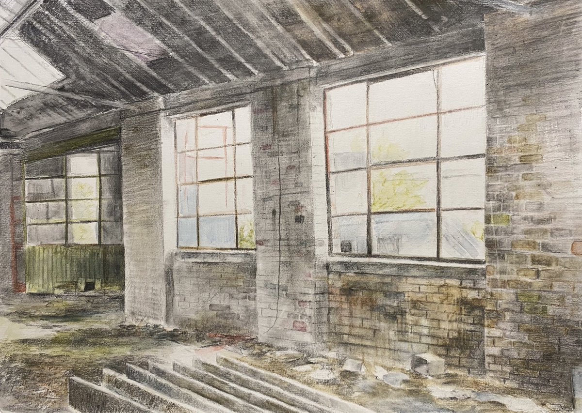 A fairly loose sketchbook drawing based on a derelict factory in Middleport.  #graphitint #sketchbook #derelictbuilding