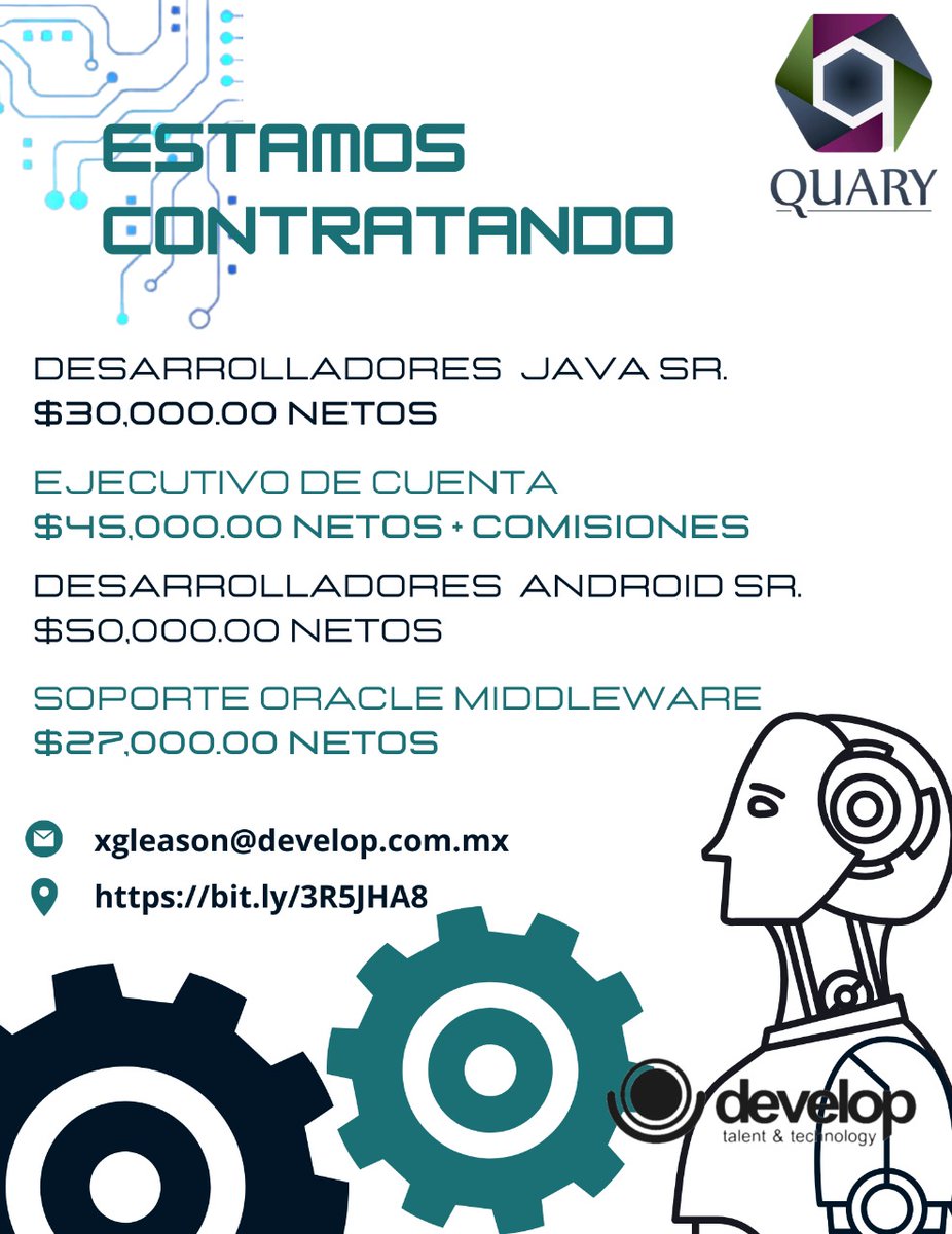 mx_develop's tweet image. Oportunidades Laborales, Desarrollador Java Sr., Ejecutivo de cuenta, Desarrolladores Android Sr., Soporte Oracle Middleware. Regístrate aquí: bit.ly/3yh4zNv