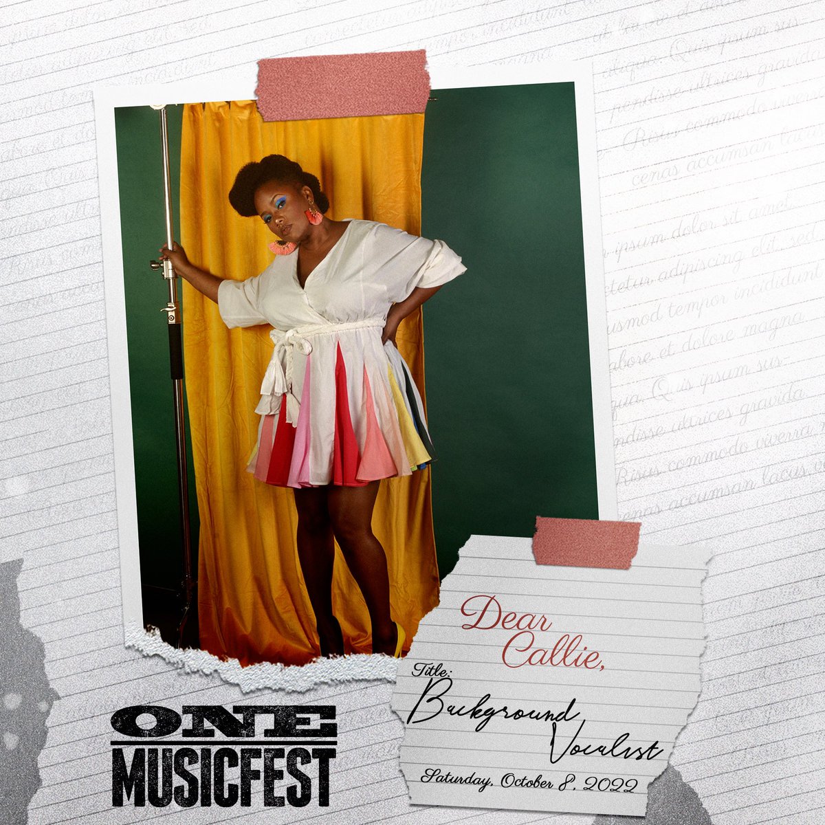 Hey FamBam, I’m EXCITED to announce that I will be performing at <a href="/onemusicfest/">ONE Musicfest</a> on Saturday, October 8th at 1p as a backing vocalist for the dope ass <a href="/DearCallie__/">Dear Callie 🎀</a> !!!!