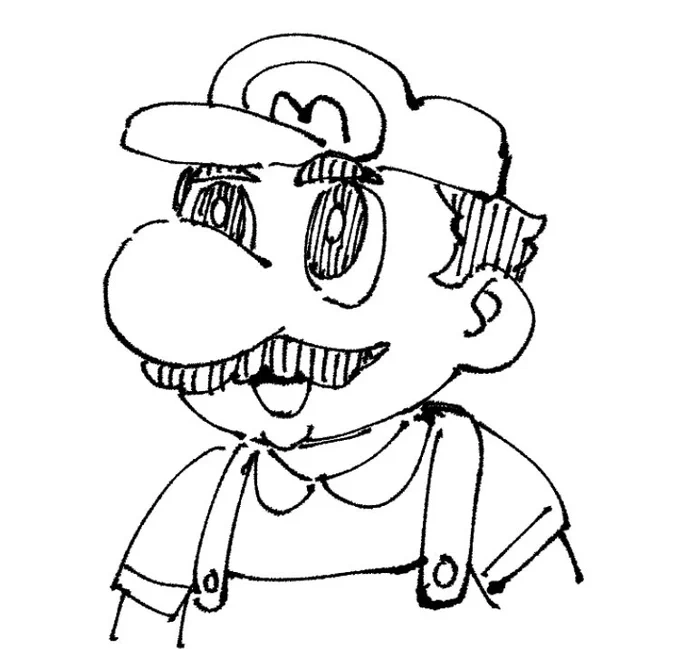 突発うろ覚え大会で描いたカービィとマリオ 