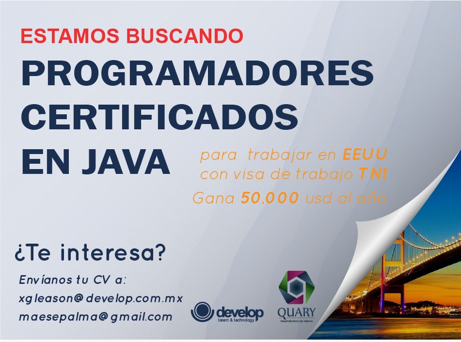 mx_develop's tweet image. ¡No te pierdas esta gran oportunidad de trabajar con nosotros! Desarrolladores Java para trabajar en Estados Unidos. Regístrate aquí: bit.ly/3yhpNL3