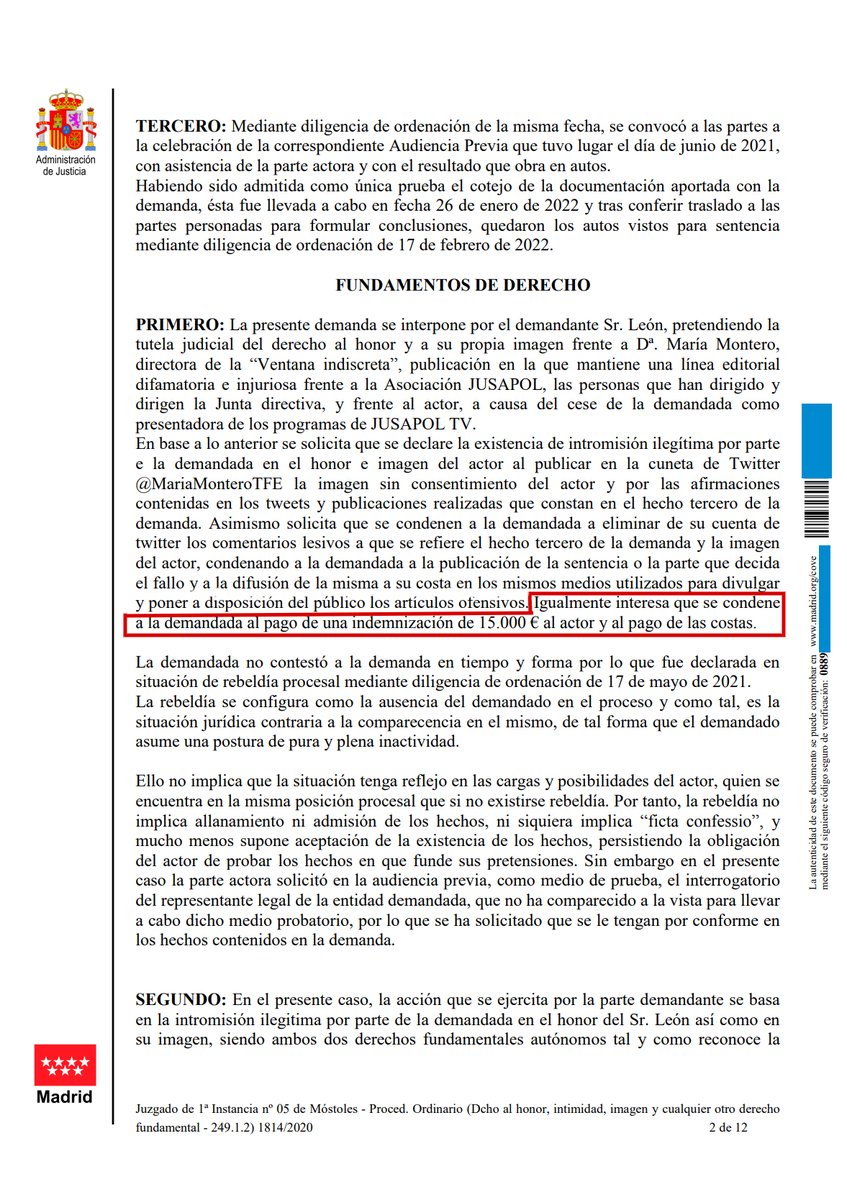 Jandrolion's tweet photo. ✨CONDENADA @MariaMonteroTFE ✨
Me debe 7500€ y la publicación de esta sentencia el Lunes, Miércoles, Viernes y Domingo en su cuenta de Twitter. Si no lo hace denunciaremos un QUEBRANTAMIENTO DE CONDENA.
#Laventanaindiscreta @NBAsturias @RadioInter_es
@7nn_Tv @ElCierreDigital https://t.co/zv1ynXDYMH