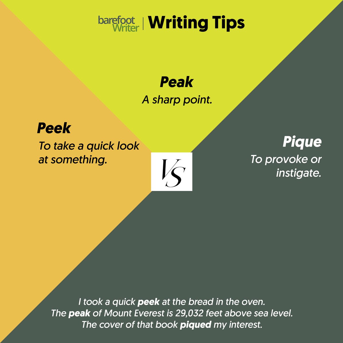 Here's a quick #grammartip on another set of homophones: peak vs. pique vs. peek!