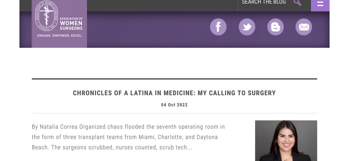 The latest on the #AWSBlog 🤓
📜 Chronicles of a Latina in Medicine: My Calling to Surgery by Natalia Correa

#LatinxSurgeons #LatinasInMedicine #HispanicHeritageMonth2022 #LatinxHeritageMonth 

blog.womensurgeons.org/hispanic-herit…