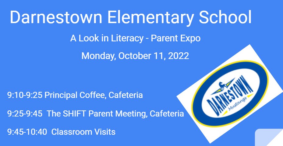 Darnestown families, we look forward to seeing you at our Parent Expo on Monday.