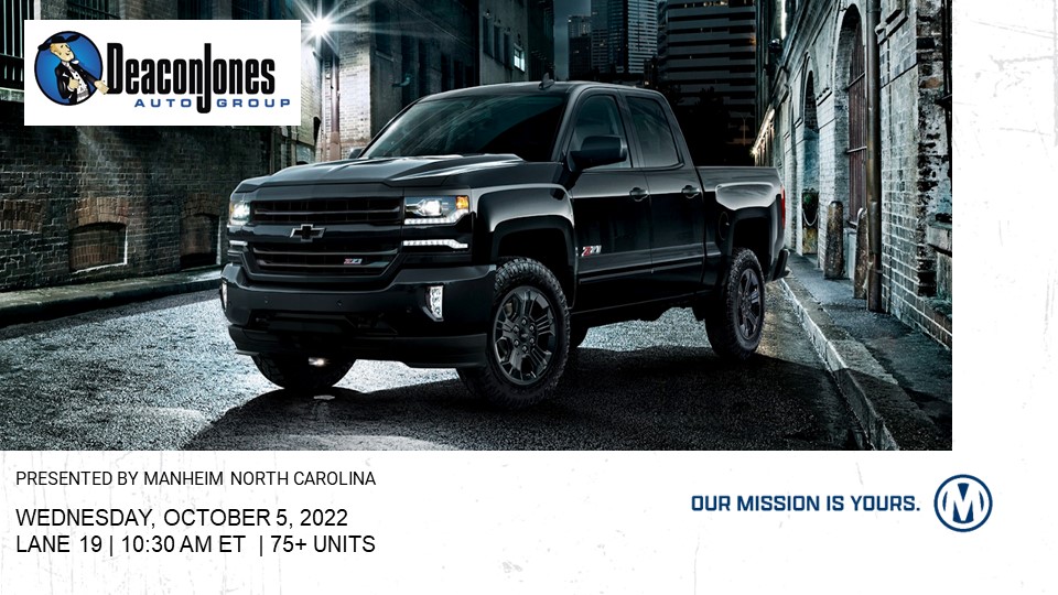 ManheimNC's tweet photo. Don't miss the Deacon Jones Sale tomorrow kicking off at 10:30 am!  Start your October with more fresh inventory.  

Preview NOW https://t.co/hJAmESNfLZ, then join us tomorrow to buy, buy, buy!  #manheimnorthcarolina  #deaconjonessale  #manheim https://t.co/NMvzKu7g75