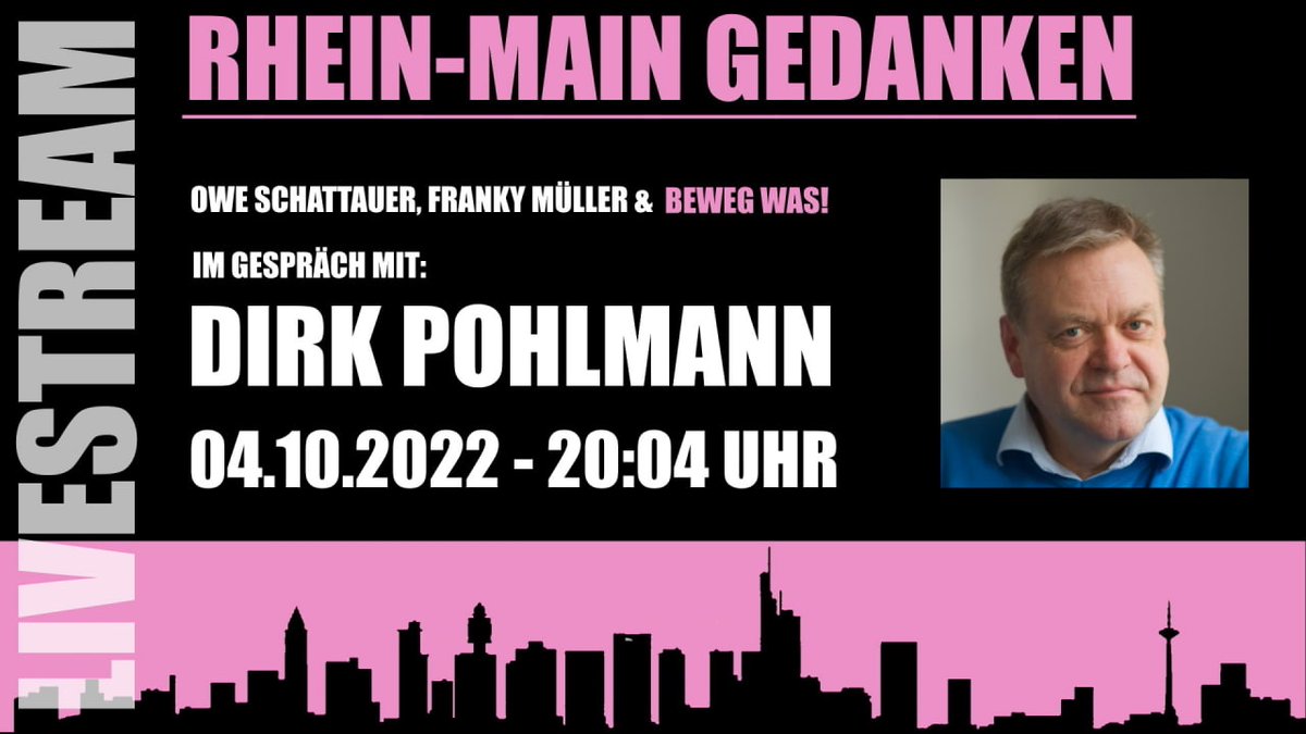 Zwanzig4M's tweet photo. 🔴 20:IV LIVE - BEWEG WAS! Die Rhein Main Gedanken mit Dirk Pohlmann | 04.10.2022

Wir sprechen mit Dirk Pohlmann über die neue geopolitische Lage und versuchen das Geschehene adäquat einzuordnen.

➡️ Dienstag, 04.10.22 um 20:04 Uhr
➡️ ‼️JETZT GLEICH‼️ https://t.co/bfmxttJ8zC