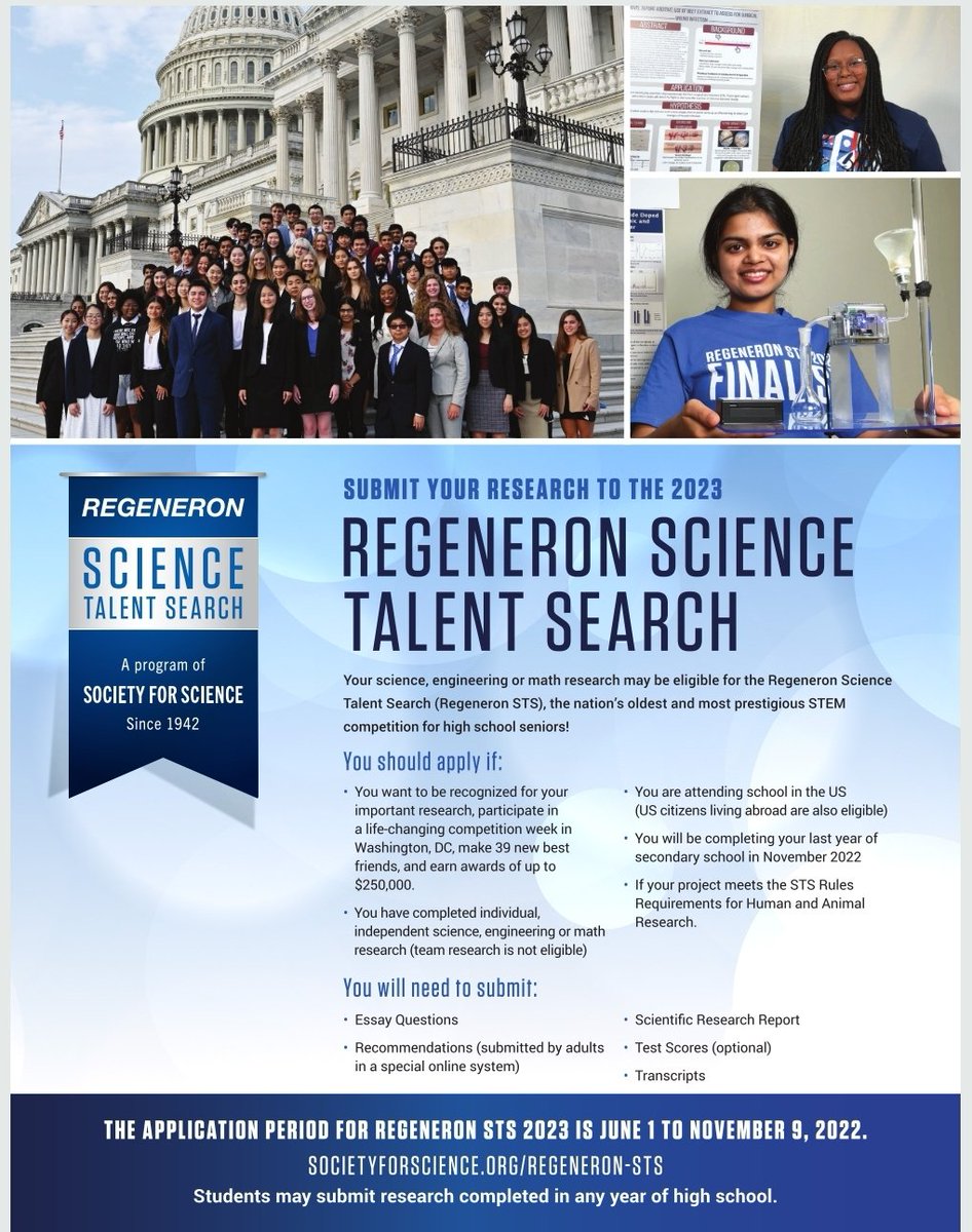 Thanks to the <a href="/Society4Science/">Society for Science</a> for sharing info about the diff between the <a href="/Regeneron/">Regeneron</a> STS and the <a href="/Regeneron/">Regeneron</a> ISEF
See the picture and the additional information using the link...
view.societyforscience-email.com/?qs=c8e48d4aac…