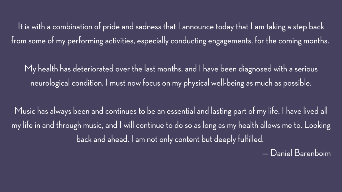 It is with a combination of pride and sadness that I announce today that I am taking a step back from some of my performing activities, especially conducting engagements, for the coming months.