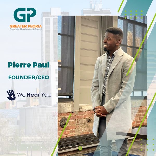 GreaterPeoria's tweet photo. This morning we had the privilege of listening to the outstanding @Pierre_Paul15, CEO, and Founder of @WeHearYouASL, at our board meeting! Always a pleasure to hear about the great accomplishments We Hear You has accomplished!  
#inclusivity #Accessibility #greaterpeoria https://t.co/pQnhjz6f3b
