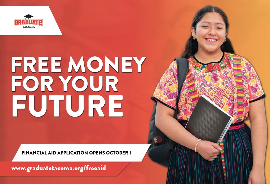 GraduateTacoma's tweet photo. Students and families can get help completing financial aid applications for free! Check out resources and workshops available at https://t.co/52Znk8nUoe https://t.co/8ydBnSYEoh