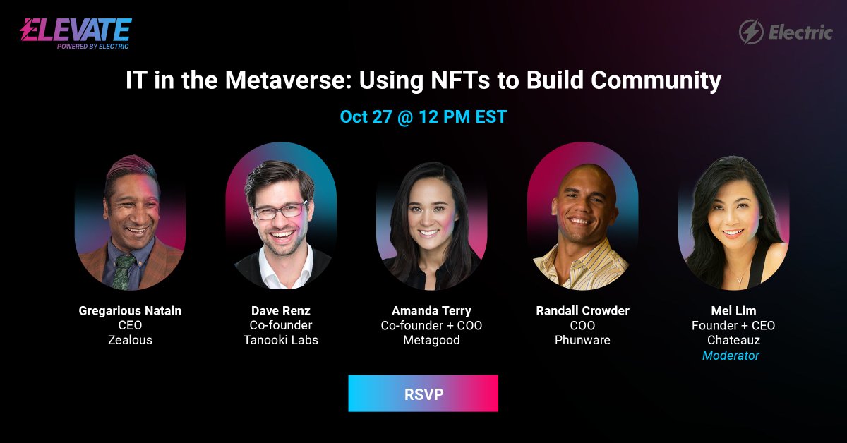 Whether you’re working in HR, IT, or Operations, #Elevate 2022 will have something just for you! I’ll be moderating a breakout session on IT in the Metaverse at Noon EST. Register today at bit.ly/mellimelevate2… via <a href="/Electric_AI/">Electric</a>