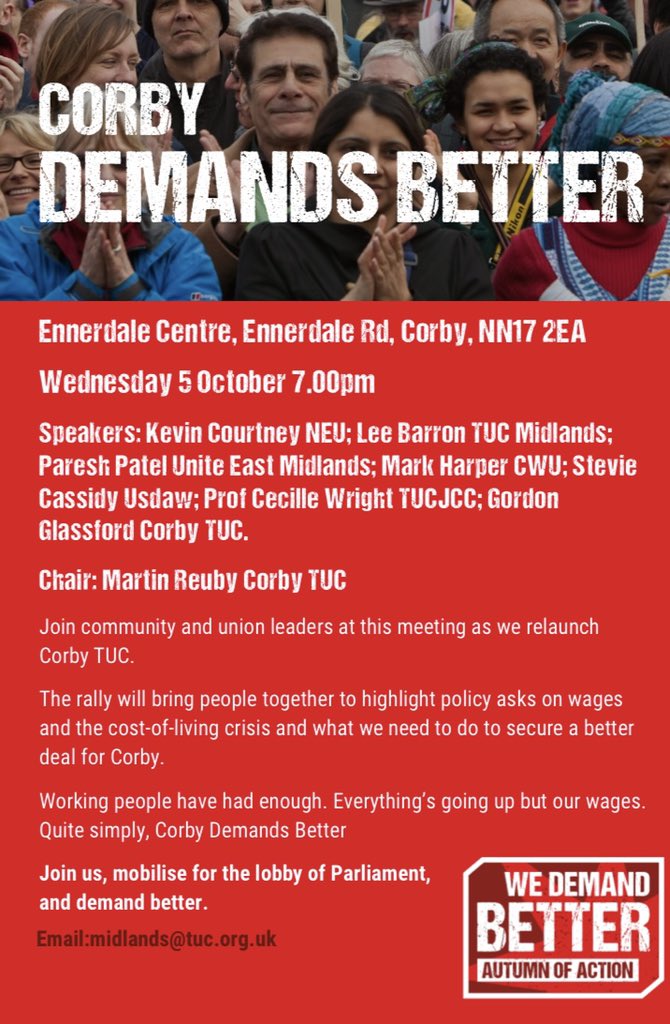 CCReilly27's tweet photo. #TUC meeting taking place tomorrow evening in Corby. Looking forward to attending and participating in vital discussions alongside other union colleagues. #CorbyDemandsBetter https://t.co/kTeIOeg6S2