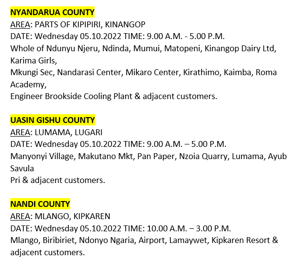 Hello, these areas will be affected by scheduled power interruptions tomorrow: ^BT
