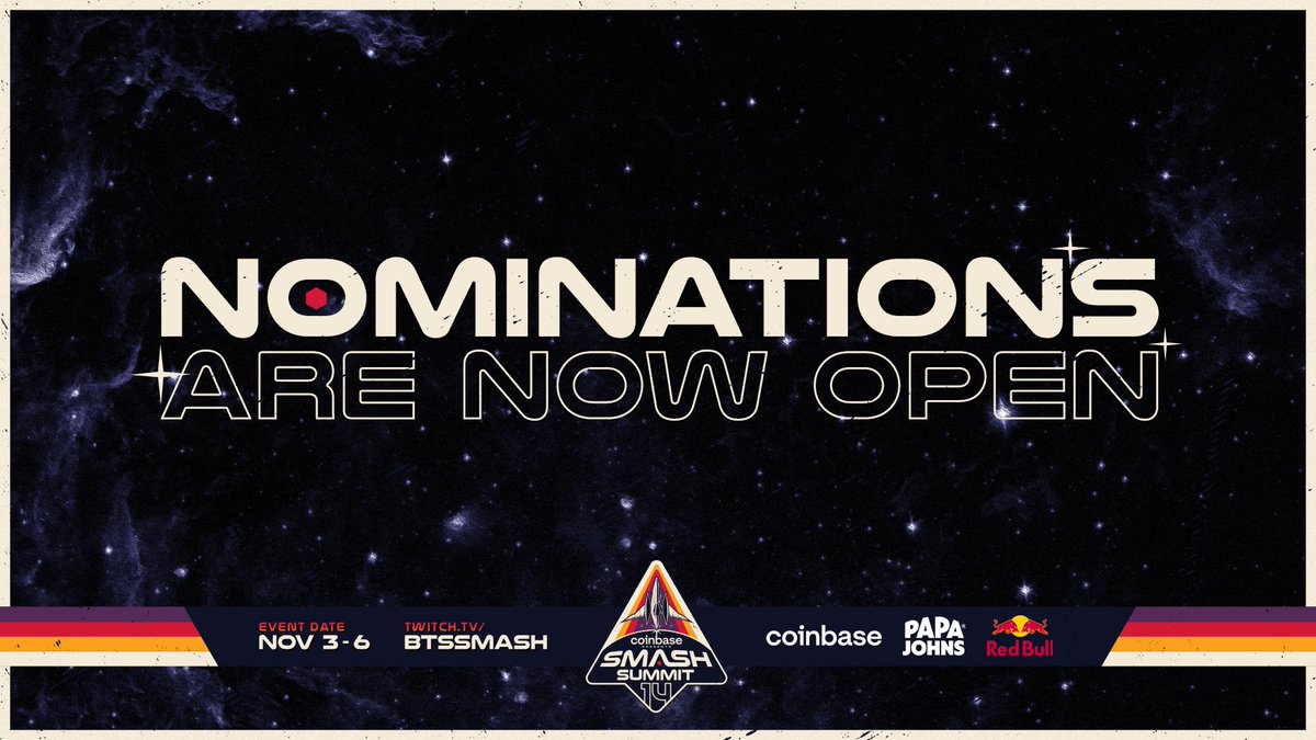 BTSsmash's tweet photo. It's time to ✨nominate✨ YOUR favorite player for #SmashSummit 14 Presented by @coinbase!

Who do you want to see at the event? Let us know... 🪐

🚀 https://t.co/967NnM3KO7 https://t.co/64Yu3tZR0E