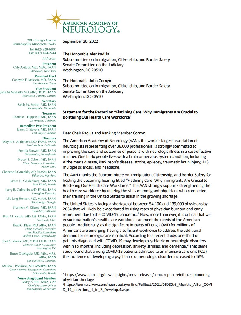 IMGs are critical to addressing the US health care workforce shortfall & two bipartisan bills exist that would help US trained int'l physicians address this need. @AANmember weighed in with @JudiciaryDems @SenJudiciaryGOP on this issue. #AANadvocacy aan.com/siteassets/hom…