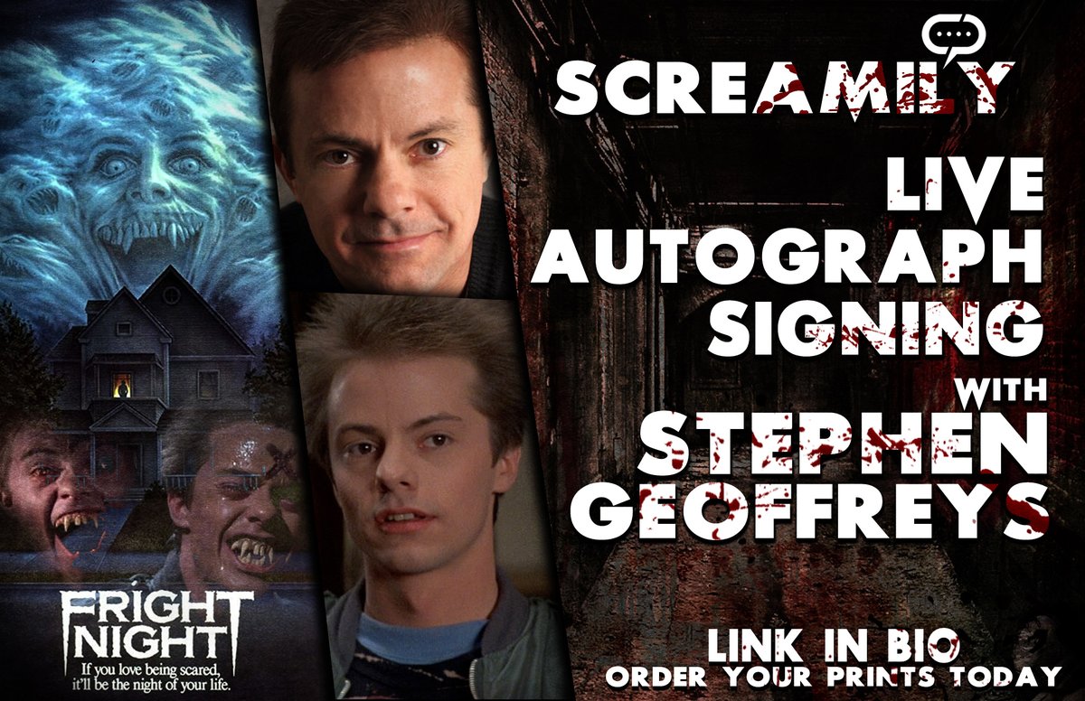 StreamilyLive's tweet photo. Streamily Presents SCREAMILY!
October 16 - Nick King, @Sanchezonthemic Stephen Geoffreys, @killryan111 @andregower William Ragsdale, Denise Crosby & Jodelle Ferland will be signing LIVE!
Order your prints today- https://t.co/GksbR0NupF!
#Screamily #Streamily #Halloween https://t.co/ioOzzp0VDn