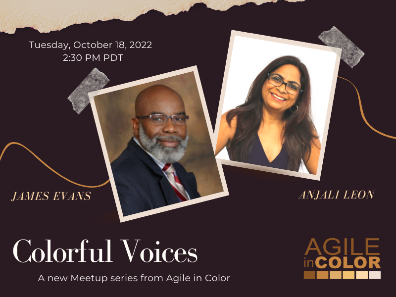agileincolor's tweet photo. Join us on Oct 18 @ 2:30 PM PDT for our first Colorful Voices event ft. Anjali Leon and James Evans.
https://t.co/qjgQDtsWxq
---
Agile in Color’s Colorful Voices mission is to provide new &amp; experienced speakers an opportunity to practice a talk and receive feedback from attendees https://t.co/IfZdk2RxYp