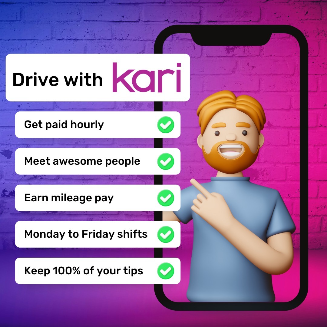 meetkari's tweet photo. We're looking for Kari drivers who want:
✅ To get paid hourly
✅ To meet awesome people
✅ To earn mileage on duty
✅ To work weekdays 
✅ To earn tips and keep 100% of them

We're currently looking for daytime drivers!

To start the process visit https://t.co/2zjKl30A0o https://t.co/uxpZFq891X
