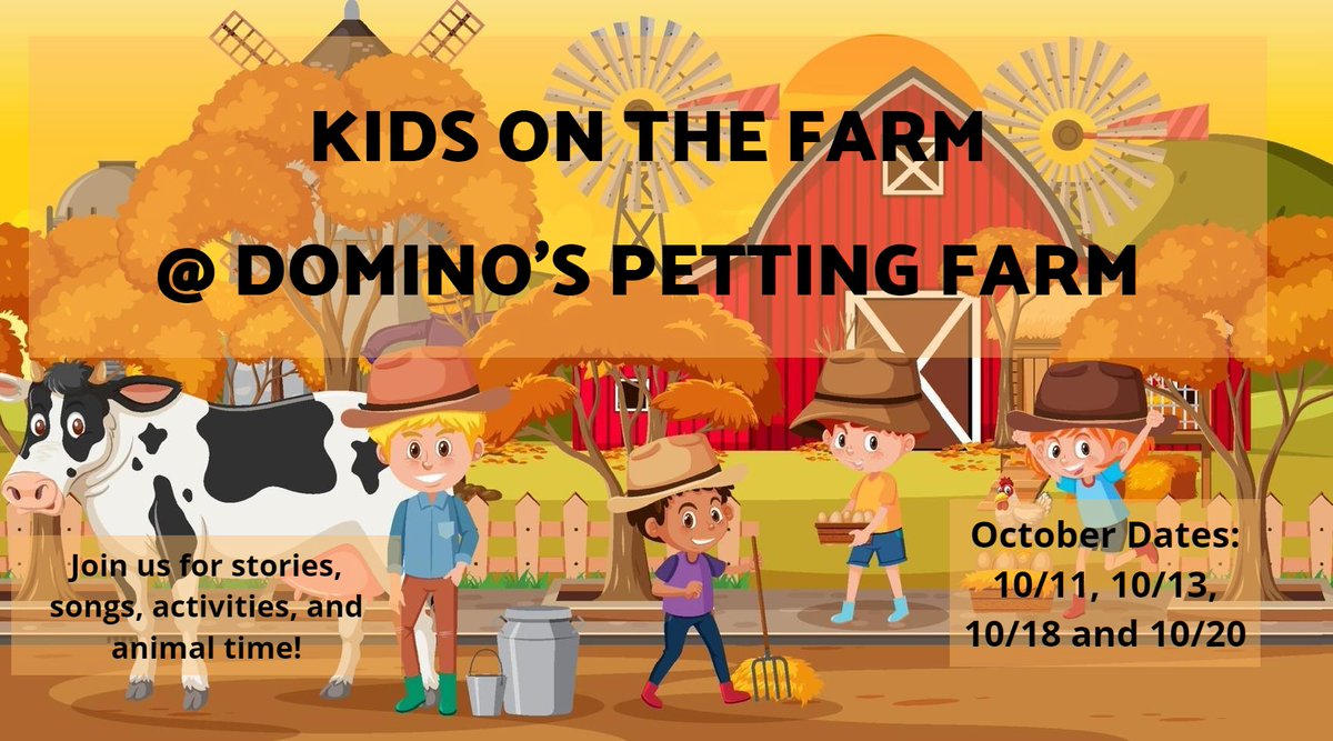 petting_farm's tweet photo. Kids on the Farm October sessions begin in a week, and spaces are filling up!

Join us for stories, songs, and fun with our animals.
The link to sign up is here: 
https://t.co/2aloQ12LEw
Members receive two sessions for the price of 1, and we would love to see you! https://t.co/FmpLiVwByz