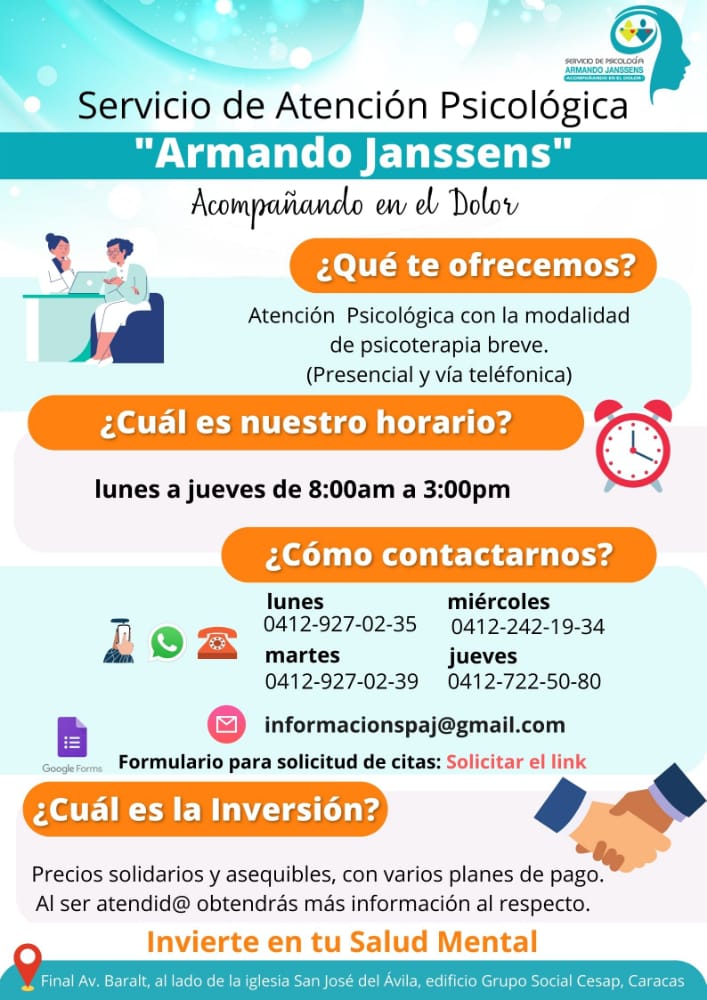 spaj_ve's tweet photo. Somos un servicio de atención psicológica dirigida a la población de Adultos

Nuestro servicio se caracteriza por brindar atención enmarcada en Psicoterapia breve, atendido por un equipo de Psicólogos capacitados y federados, con altos niveles de profesionalismo

Solicita tu cita https://t.co/tcYAslN7G6