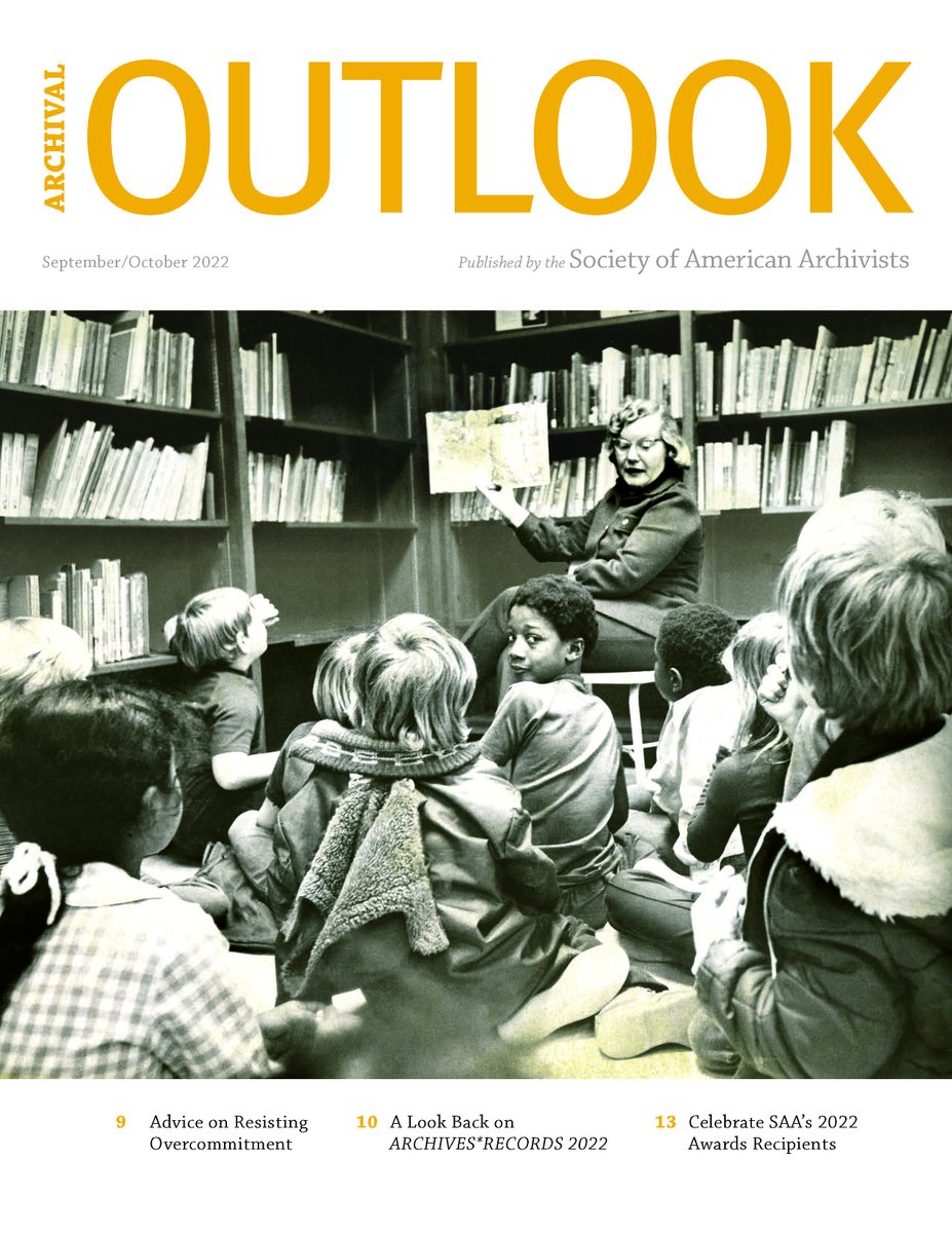 archivists_org's tweet photo. Explore the latest issue of #ArchivalOutlook from SAA! In the September/October issue, read about a community archives project, volunteering with SAA, and much more! On the cover: second graders attend a storytelling program in 1974.
https://t.co/fvCngQSBN2 https://t.co/O1nirORi5S