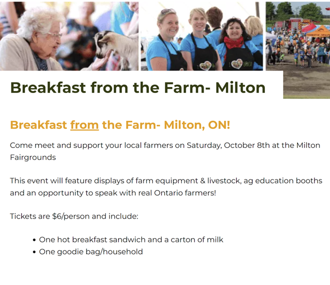 Have you registered for the <a href="/FarmFoodCareON/">Farm & Food Care Ontario</a> Breakfast from the Farm yet?  It's the perfect way to celebrate Ontario Agriculture Week with your family! 

Tickets: eventbrite.ca/e/breakfast-fr…
