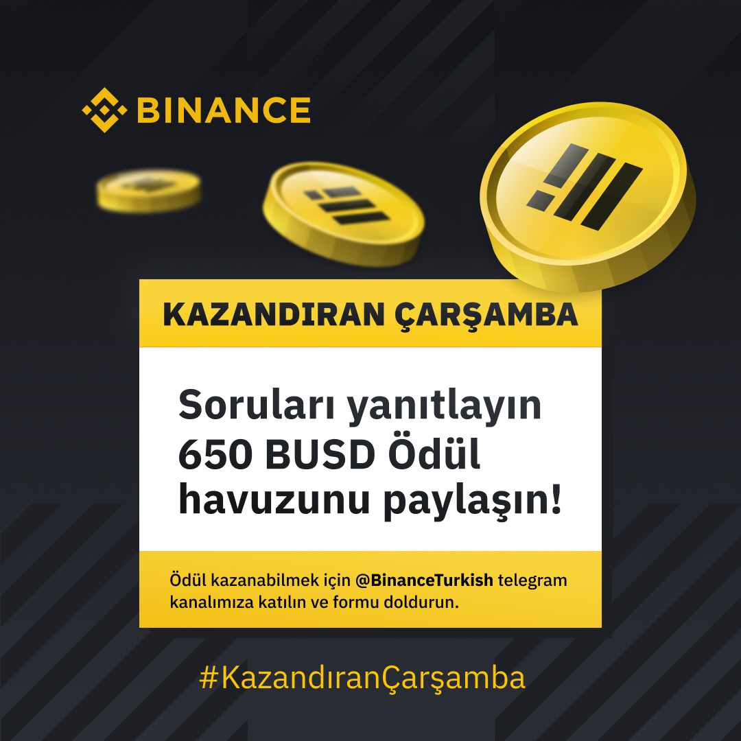 Binance_Turkish's tweet photo. Binance ile #KazandiranÇarşamba etkinlikleri başlıyor! 🎉

🔸Telegram'dan etkinliğimize katılın, 650 $BUSD ödül havuzundan siz de kazanın! 🔥

İlk sorumuzu yarın akşam 20:00 -22:00 arası yayınlayacağız.⏰

Detaylar👉 https://t.co/bviu1JlSfy https://t.co/WGlKrU7JvO