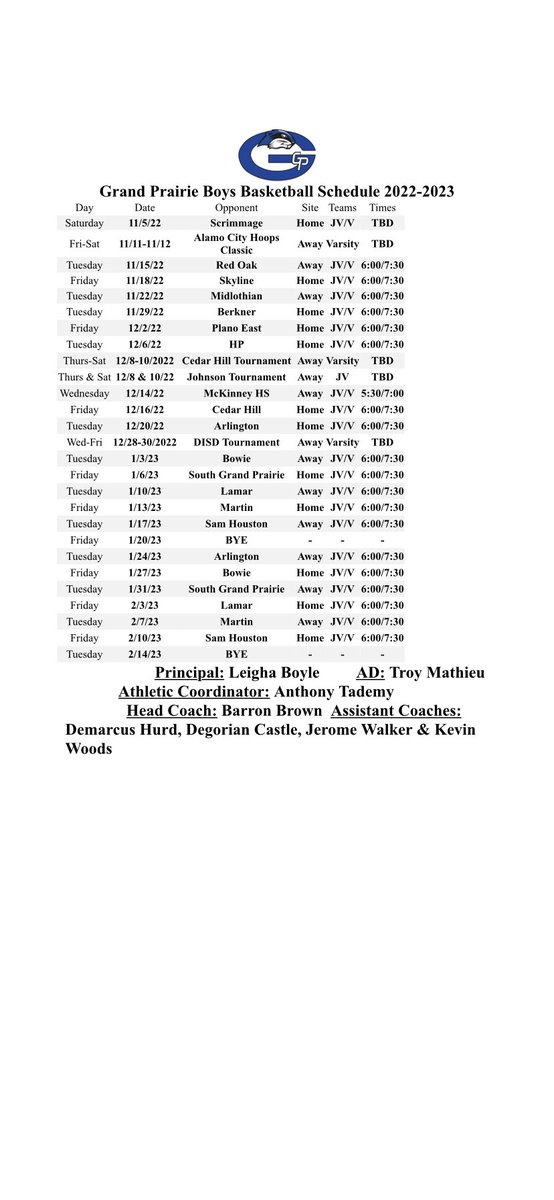2022-23 Varsity Schedule‼️🚨 
<a href="/PaulMDaRealTalk/">DaREALtalkNation</a> <a href="/TexasHoopsGASO/">TexasHoops/GASO 🔗</a> <a href="/HeadsUpSI/">The SportsInfluencer (Jabari Johnson)</a> <a href="/coachperk2016/">Derrick Perkins</a> <a href="/hoopinsider/">Hoopinsider</a> <a href="/BJenkins247/">Brandon Jenkins</a>