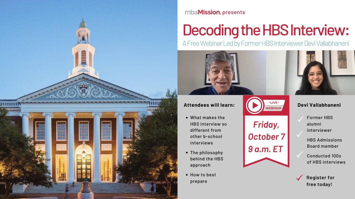 PoetsAndQuants's tweet photo. Did you apply to #HBS in Round 1? Join @mbaMission for an intensive HBS interview workshop on October 7th!

https://t.co/CVvzJAvwDt

#sponsored #mba #bschool #businessschool #businesseducation https://t.co/rU1QdINa97