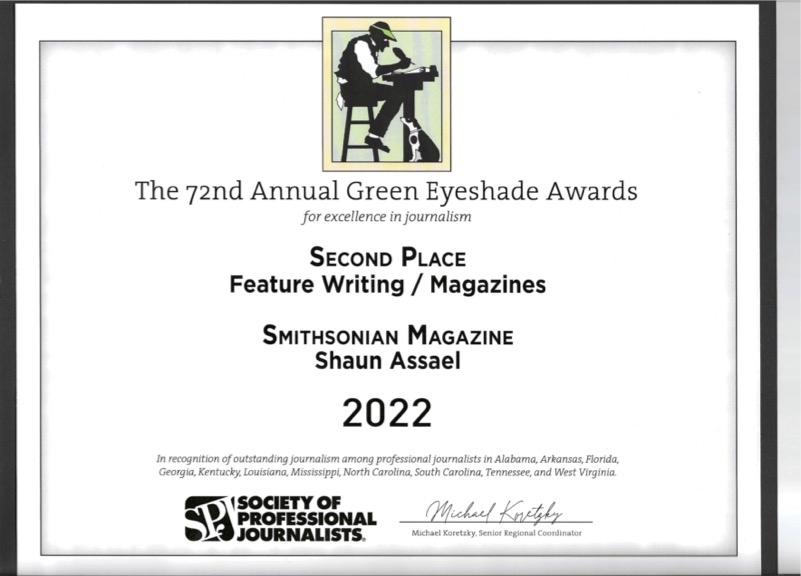 shaunassael's tweet photo. This awards stuff never gets old. The piece on my website at https://t.co/g1mqKIRZkK. https://t.co/TkyTnZK5PN