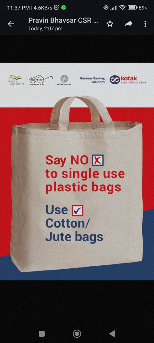 Deven_AMC's tweet photo. A big Thank you to  @KotakMahindra19   for wonderful initiative to promote 'Say No To Plastic' campaign.
 Appreciated their efforts  especially of @hetu41  &amp; her team as well as @blueicreations  for promoting several awareness campaigns for @AmdavadAMC . https://t.co/emANwvcpO3