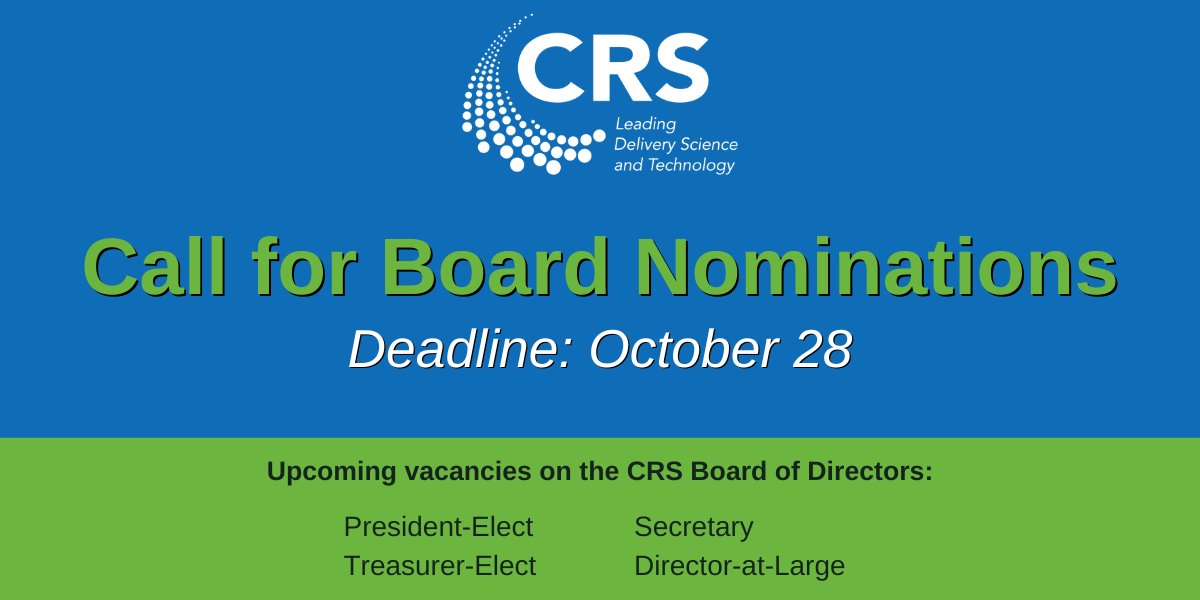 The Controlled Release Society is soliciting nominations for the 2023 Board of Directors! Learn more and submit your nomination here: ow.ly/w2T250L1gs8