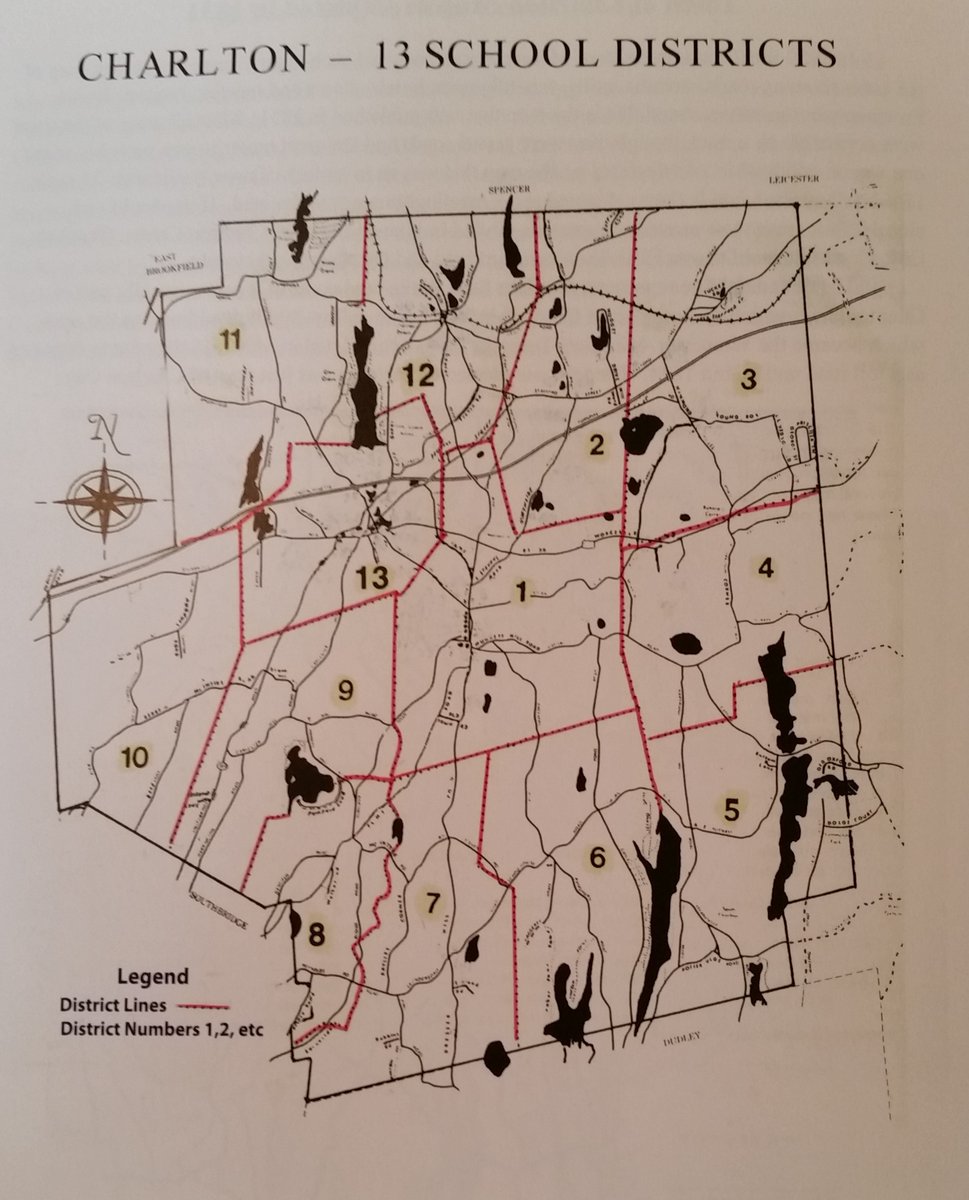 CharltonHistory's tweet photo. When #charltonma separated from Oxford as a district in 1755 they voted to have 2 schools, 1 in the northern half &amp; 1 in the southern half. The number of district schools grew to a max of 15 in 1819 but was consolidated back down to 13 in 1836. The number in use fluctuated 1/ https://t.co/rdOdexOfS7