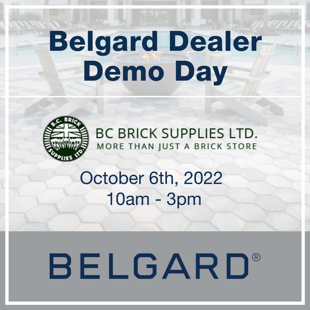 Join us this Thursday October 6th for a Belgard Demo Dealer Day with BC Brick. Meet our team and learn about Belgard Canada and the new products coming for 2023!

#BelgardCanada #BCBrick #BelgardDays #DemoDays #Hardscape #RichmondEvents #BCEvents #YVREvents #Landscape
