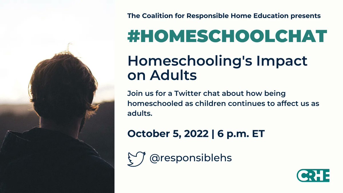 Homeschooling not only affects our lives when we're children -- its impacts often follow us into adulthood. Join us Oct. 5 at 6 p.m. ET for a #HomeschoolChat on how being homeschooled as children continues to affect us as adults.