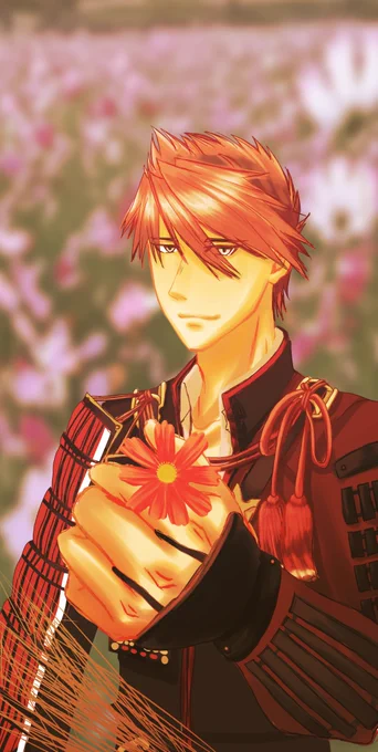 #大包平を見るとストレスが減るらしいということで秋の描きました描きましたけどなんかちゃうねんなんか……ちゃう…誰かください…遠征から持ってきた秋桜を一輪取って渡してくれる大包平…(フリー素材のフレーズ) 