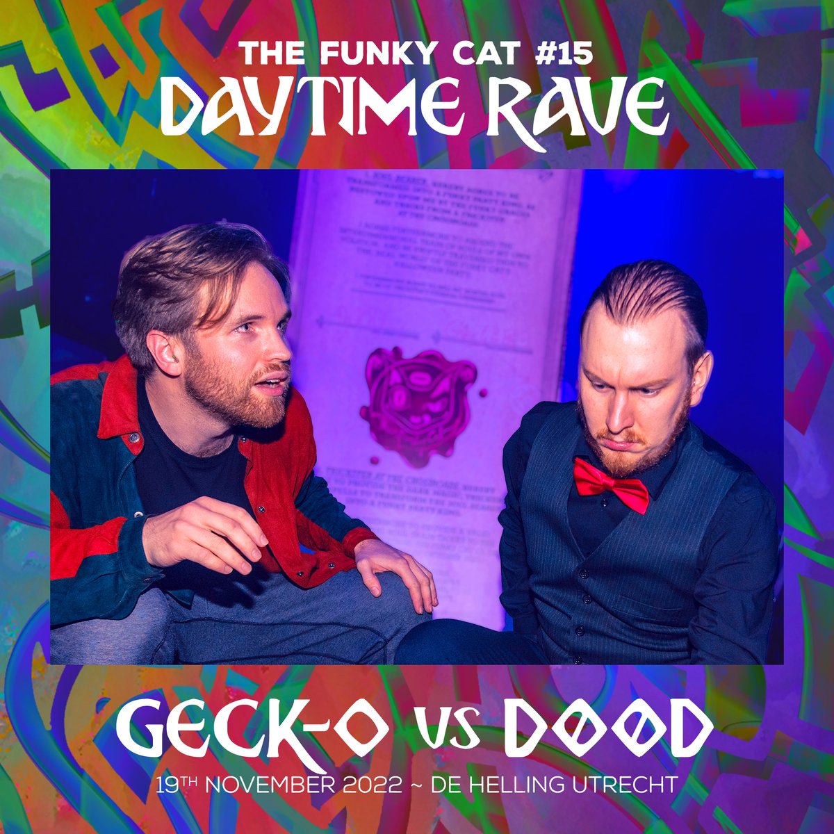 Time to start announcing the line-up for The Funky Cat #15 Daytime Rave, 19 Nov 😸

You might have guessed that I would be playing, but this time I'm not alone... it's going to be a set together with my favorite dude D00d <a href="/Wavolizer/">Wavolizer</a> 👽👽

Info + tickets: event.thefunkycat.com/15