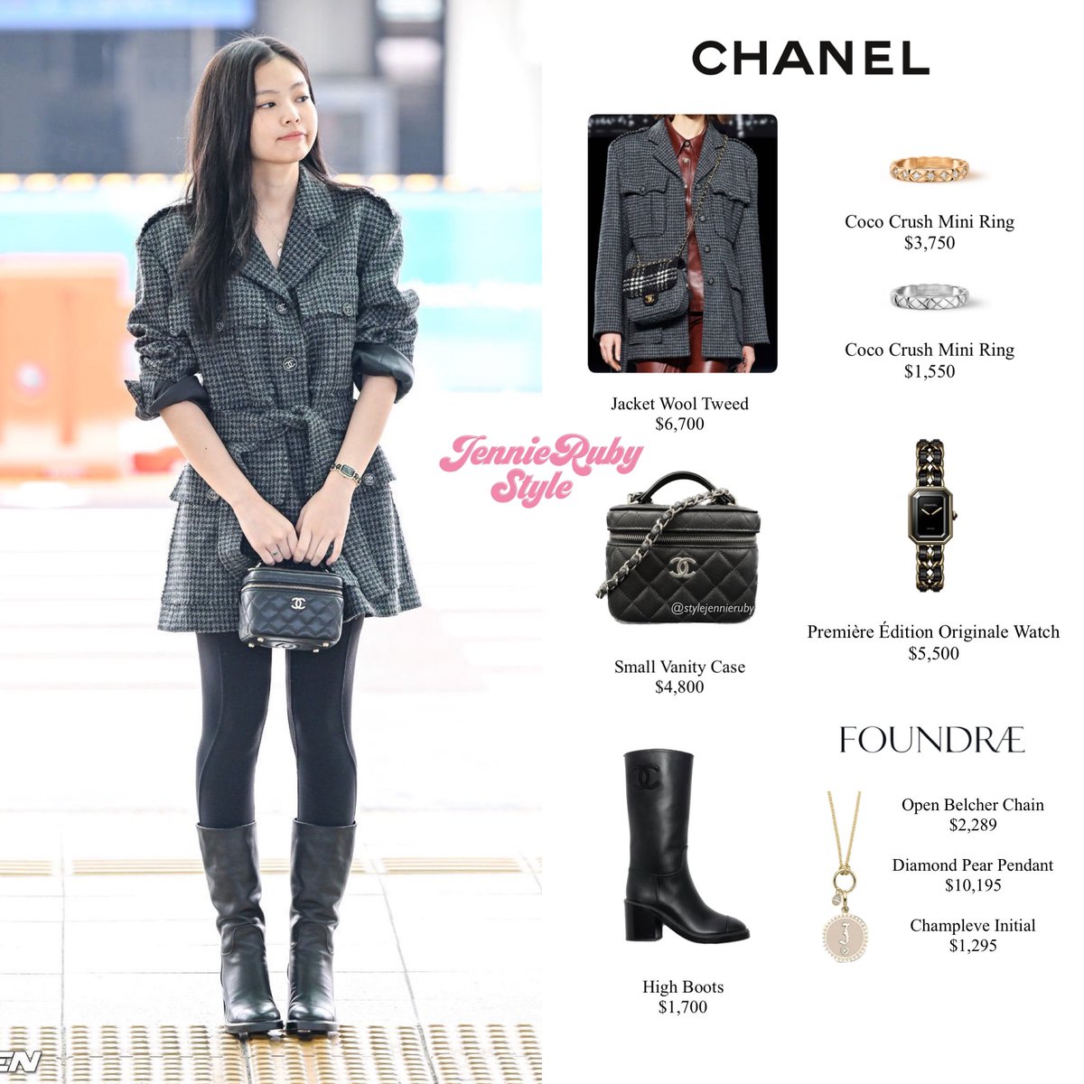stylejennieruby's tweet photo. JENNIE at Incheon Airport
🏷 #CHANEL Jacket, Rings, Watch, Bag, Boots
🏷️ #FOUNDRAE Chain, Pendant, Initial
🔍 #stylejennieruby #jrstyle_chanel #jrstyle_foundrae
▪︎ ▪︎ ▪︎
#JENNIE #제니 #BLACKPINK #블랙핑크 #JENNIExCHANELSS23 https://t.co/lyGkck2Pbf