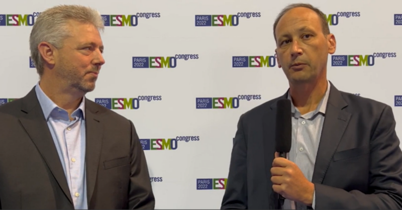 Veracyte's tweet photo. Thank you to @oncologycentral for interviewing our CEO, Marc Stapley, and Medical Director for Urology, Elai Davicioni (@davicioni), to discuss exciting Decipher Prostate data at #ESMO22 and our plans for making our genomic tests available to patients around the world.