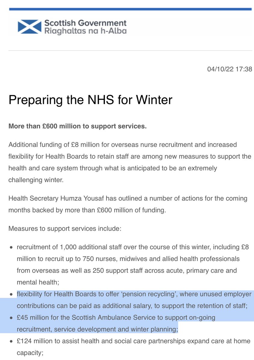 goldstone_tony's tweet photo. 1/ BREAKING: Scottish government @scotgov have announced "flexibility for Health Boards to offer 'pension recycling'

To have a chance of being successful, it is essential that ♻️is
1⃣ Mandated, centrally
2⃣ Full employer cont (20.9% less employers NIC) https://t.co/7AriZeiKF5