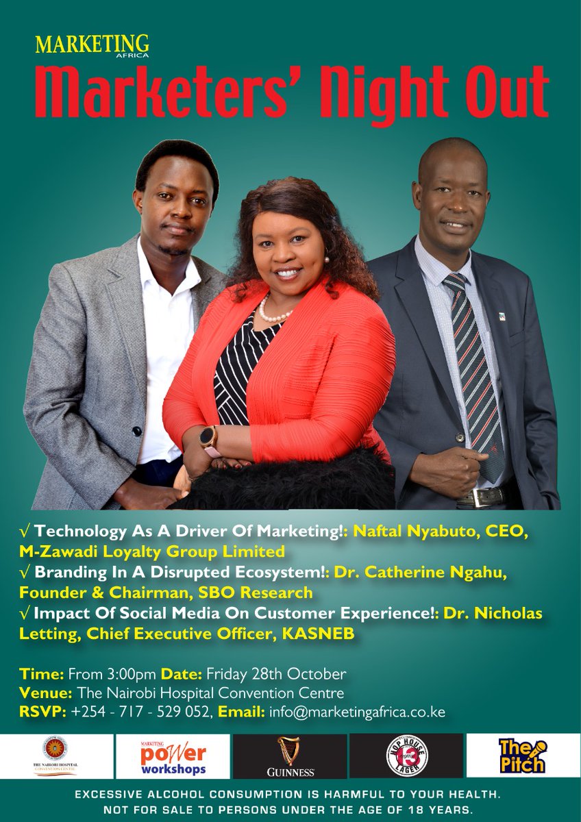KenyaCBA's tweet photo. Nairobi #MarketersNightOut on October 28, 2022. RSVP at https://t.co/x9kfTGRdbz 

@CMAKenya @SMEFounders @KESRA_KRA @GuinnessKE @NairobiChamber @kismgt @OwitNairobi @ICPAK_Kenya @INDEED_SBO @KASNEBOfficial @Mzawadiloyalty @NaftaliNyabuto @Nicholasletting @CatherineNgahu https://t.co/rDwjWKyyOR
