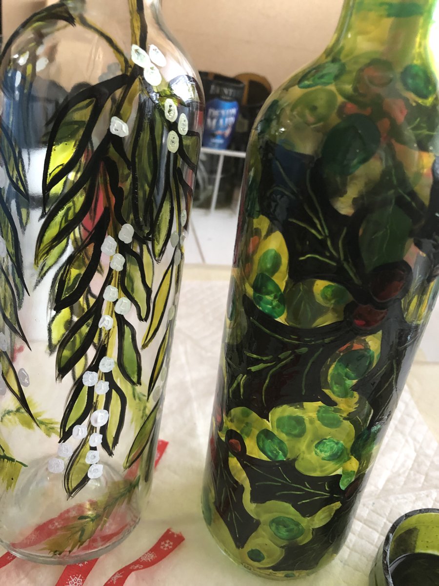 Update: Bit more done today to the Gnome Jar, Mistletoe Bottle and Holly Bottle - should all be available from my Ebay shop early next week ebay.co.uk/usr/anne-mas-0 all my art is painted free hand I do not use templates/stencils, images are painted directly onto the glass.