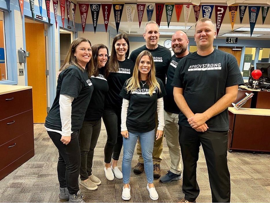 ShawneeHSNJ's tweet photo. Shawnee staff supporting Jeff Provost! We are PROVSTR⚽️NG today and everyday. 💙💪 #lrhsd #shawneefamily #canthidethatrenegadepride #renegadenation https://t.co/iVRWKYgfmz