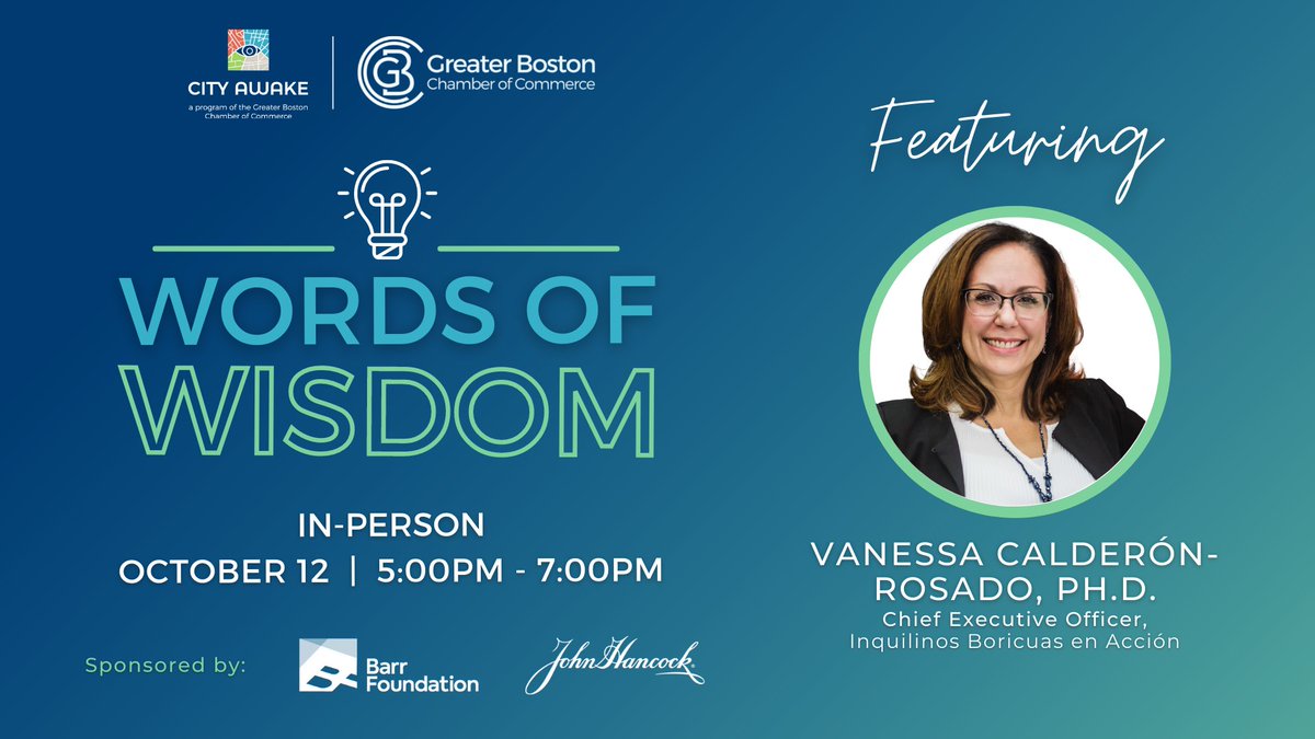 youngb0stonians's tweet photo. Join Chief Executive Officer of @IBA_Boston, @VanessaVcrosado, on Wednesday, October 12 for a conversation about her inspiring career journey. 

Register today: https://t.co/e151otVYwS https://t.co/rOyTFEd6kl