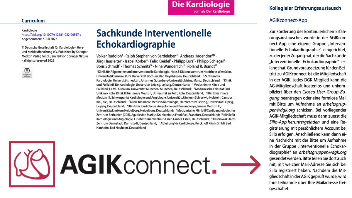 🚨Hot off the press🚨
Sachkunde Interventionelle Echokardiographie

➡️Zusammenfassung der Lerninhalte
➡️MODUL 🅰️ und MODUL 🅱️
➡️#DigitalInnovation❤️: 
Integration von #AGIKconnect zum Wissens-/
Diskussionsaustausch

🔗bit.ly/3M4ZNbk

#echofirst <a href="/AGIKinterv/">AGIK</a> <a href="/Echo_DGK_GER/">AG5-Kardiovaskulärer Ultraschall</a>
