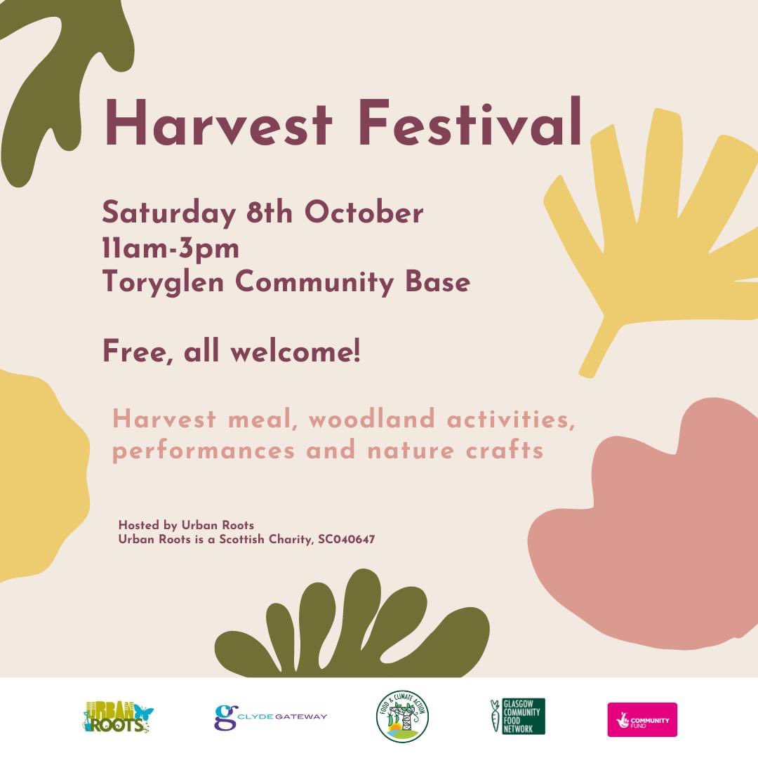 Come and celebrate the season with us at our Harvest Festival on Sat 8th Oct, 11am-3pm 🍏🍲🍁🍄 

Join us for a harvest meal in <a href="/ToryglenB/">Toryglen Community Base</a> &amp; have fun with family-friendly activities in <a href="/MallsMire/">Malls Mire Community Woodland</a> 🌳 

Event page with timings here fb.me/e/31sBpwxFy