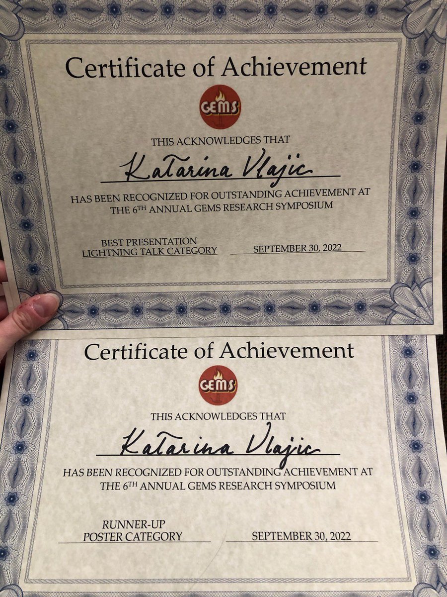TynerlabUIC's tweet photo. Congratulations to lab member Katarina Vlajic for best lighting talk and runner up for her poster presentation at the GEMSSA Symposium! #Tyner lab #UICBMG https://t.co/f5nX3qHsy1
