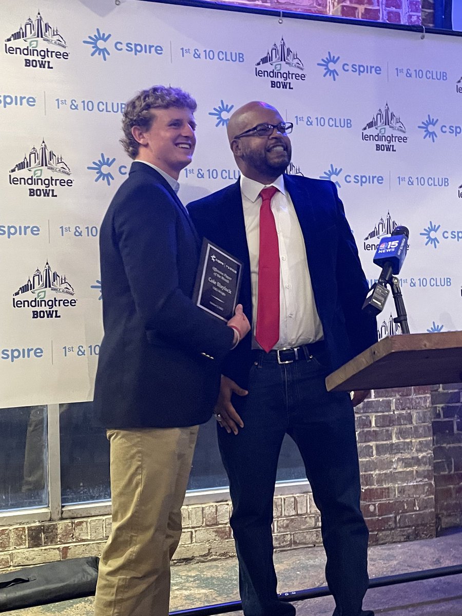 UMS_W_Athletics's tweet photo. Last night at the C-Spire 1st &amp; 10 Club dinner, Cole Blaylock was recognized as the August player of the month.
Congrats Cole! https://t.co/HpEIVd9dtt
