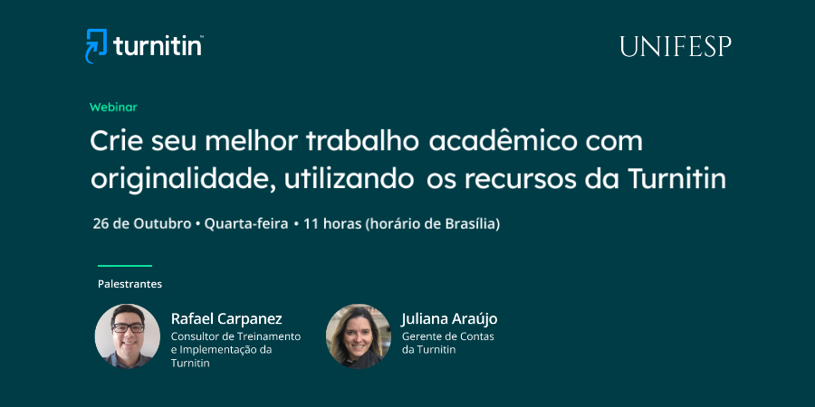 Na hora de fazer uma #tese ou #dissertação, nada melhor do que entender as estratégias para se ter uma boa qualidade nas citações e fontes e ampliar o impacto de seu trabalho. Evento sobre a utilização dos recursos da <a href="/Turnitin/">Turnitin</a> será no dia 26/10: bit.ly/3fINllt. #unifesp